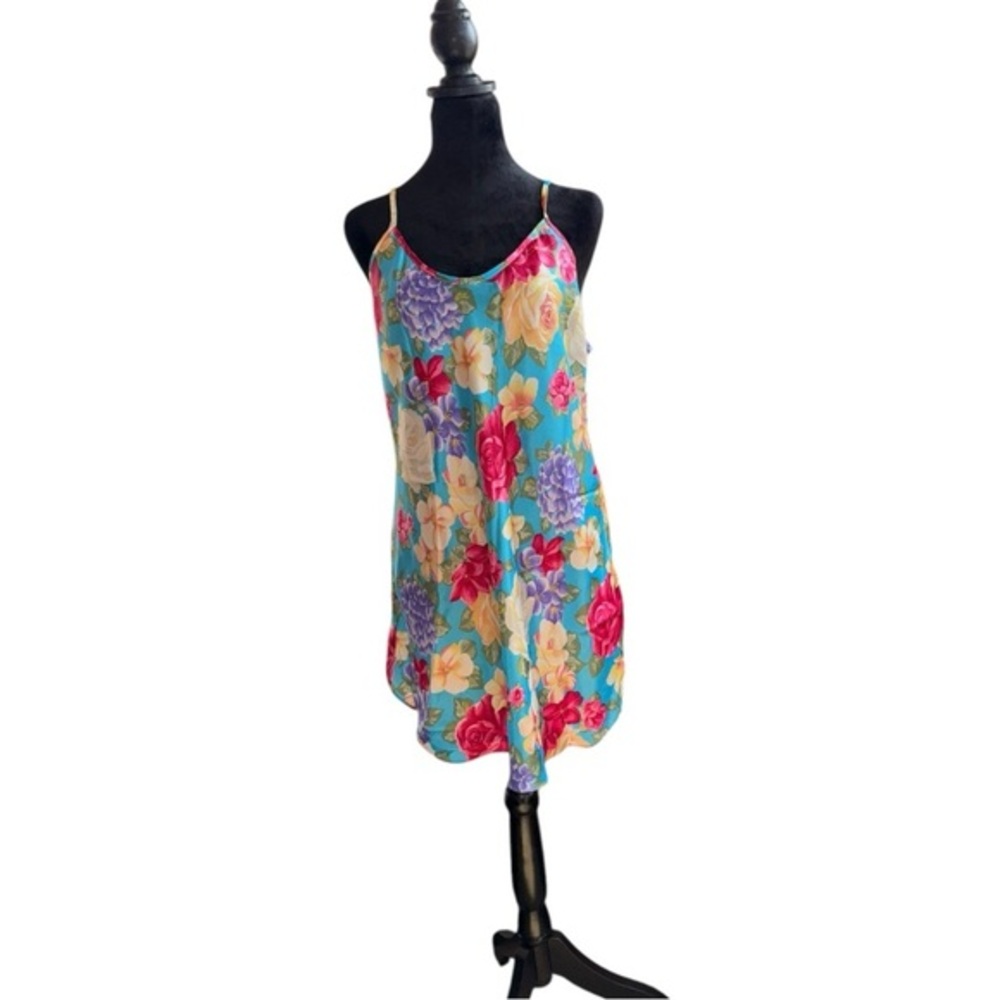 VTG 90s Romantic Moods multicolored floral satin‎ slip dress size Large